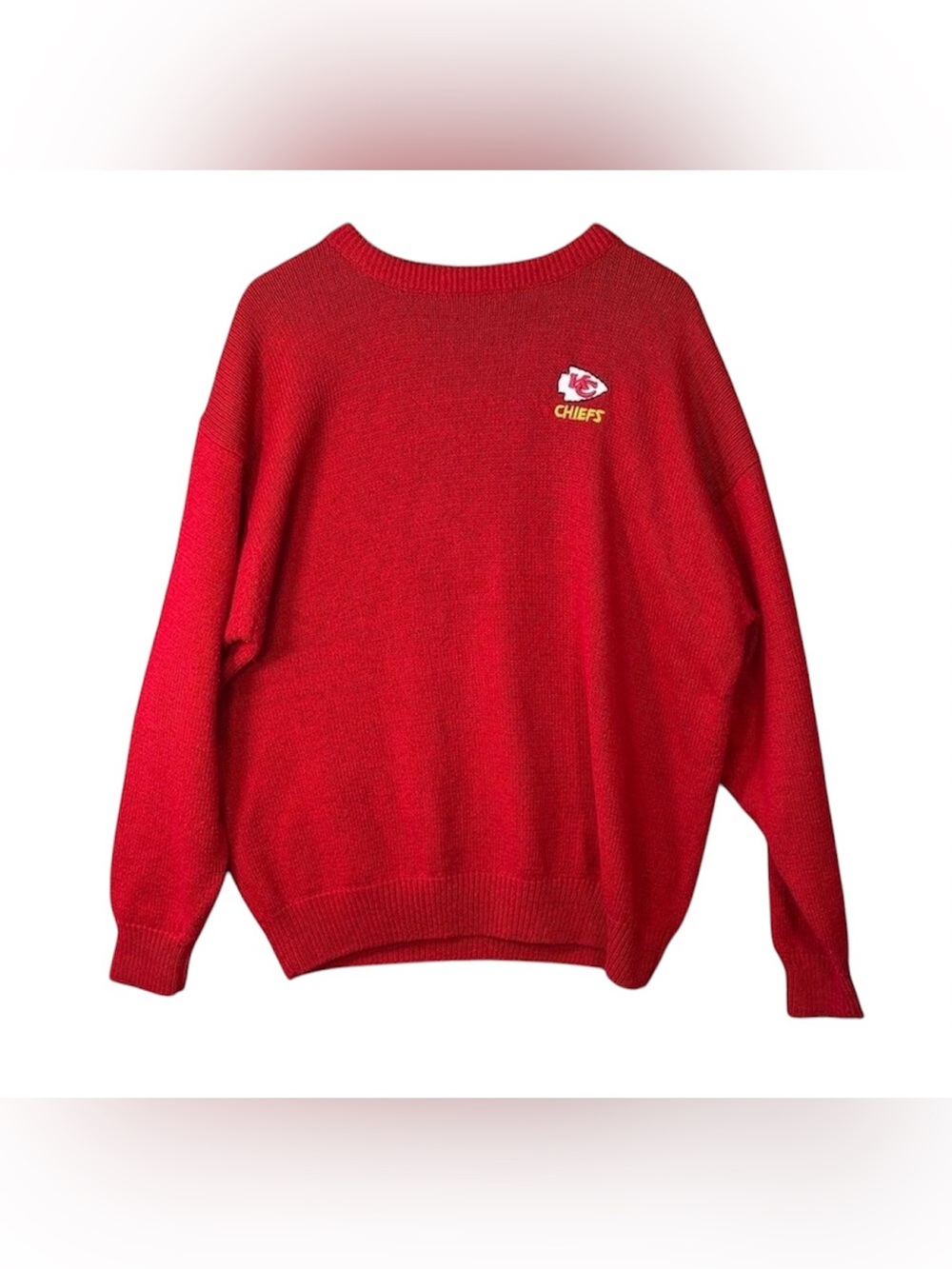 Vintage 90s Embroidered Red Chiefs Sweater XL Ramie Cotton Football Sports